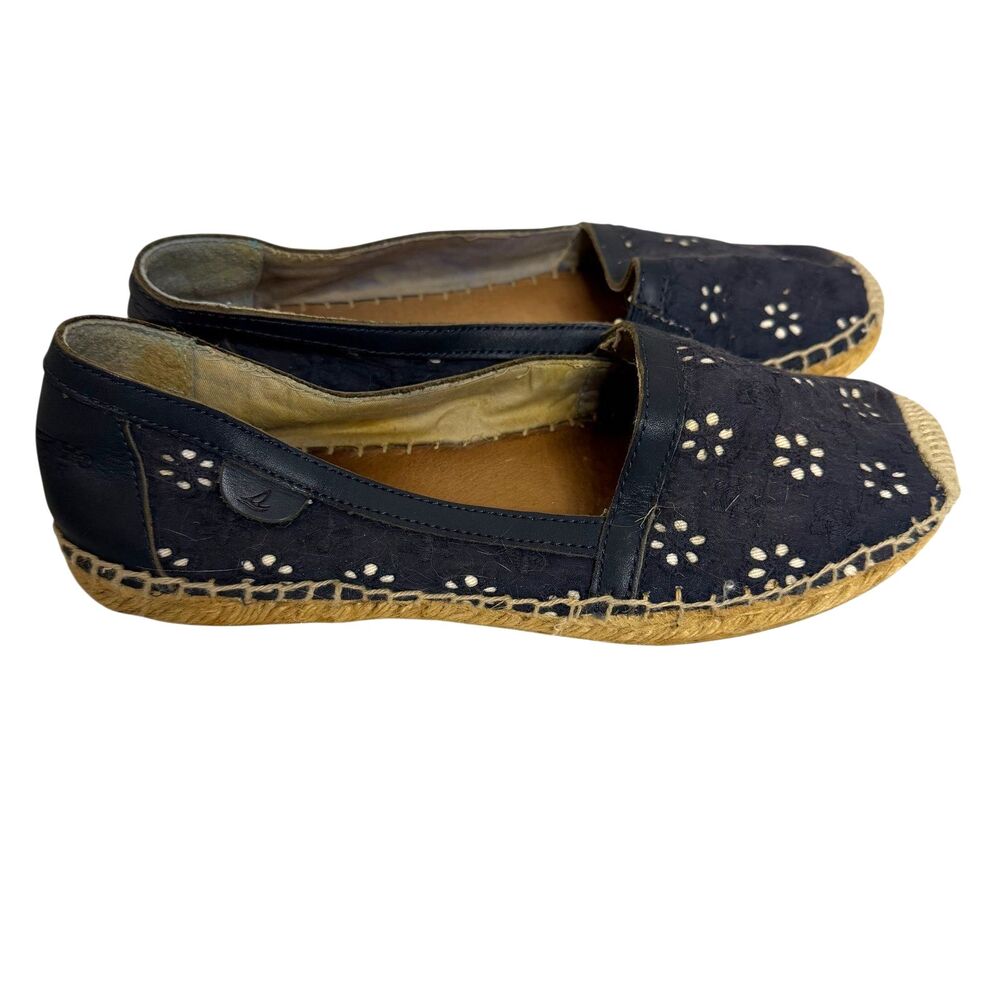 Sperry Boat Shoes Loafers Flats Eyelet Leather Navy Blue Womens 7